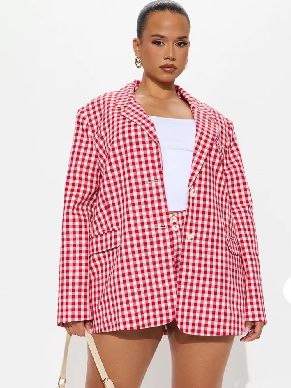 Fashion Nova Red & White Gingham Blazer